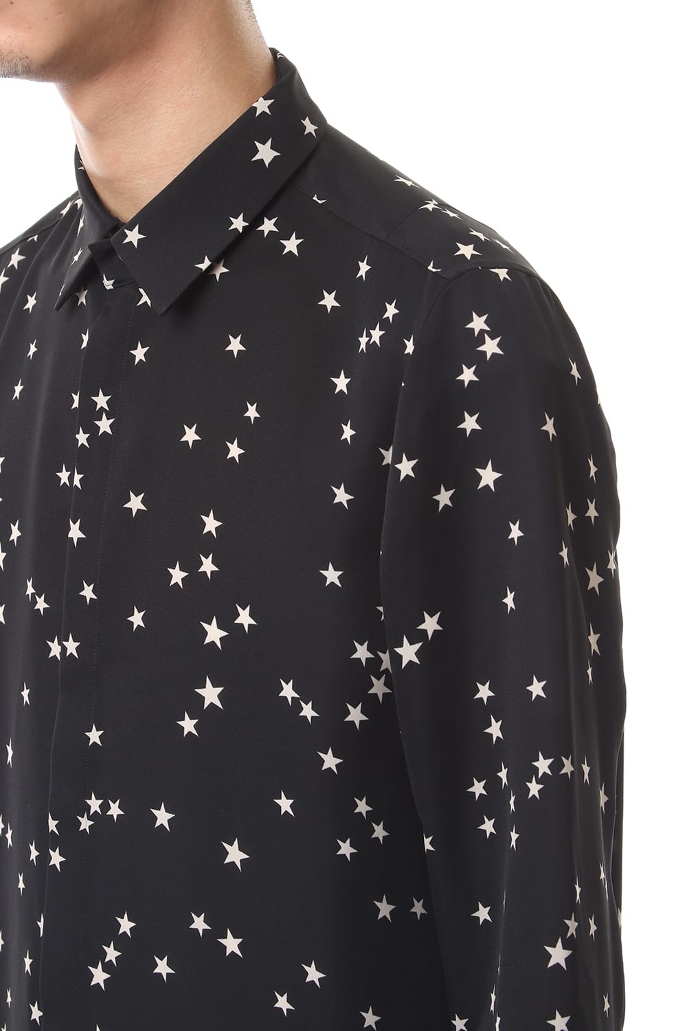 Chiffon Random Star Print Shirt Black × Cream