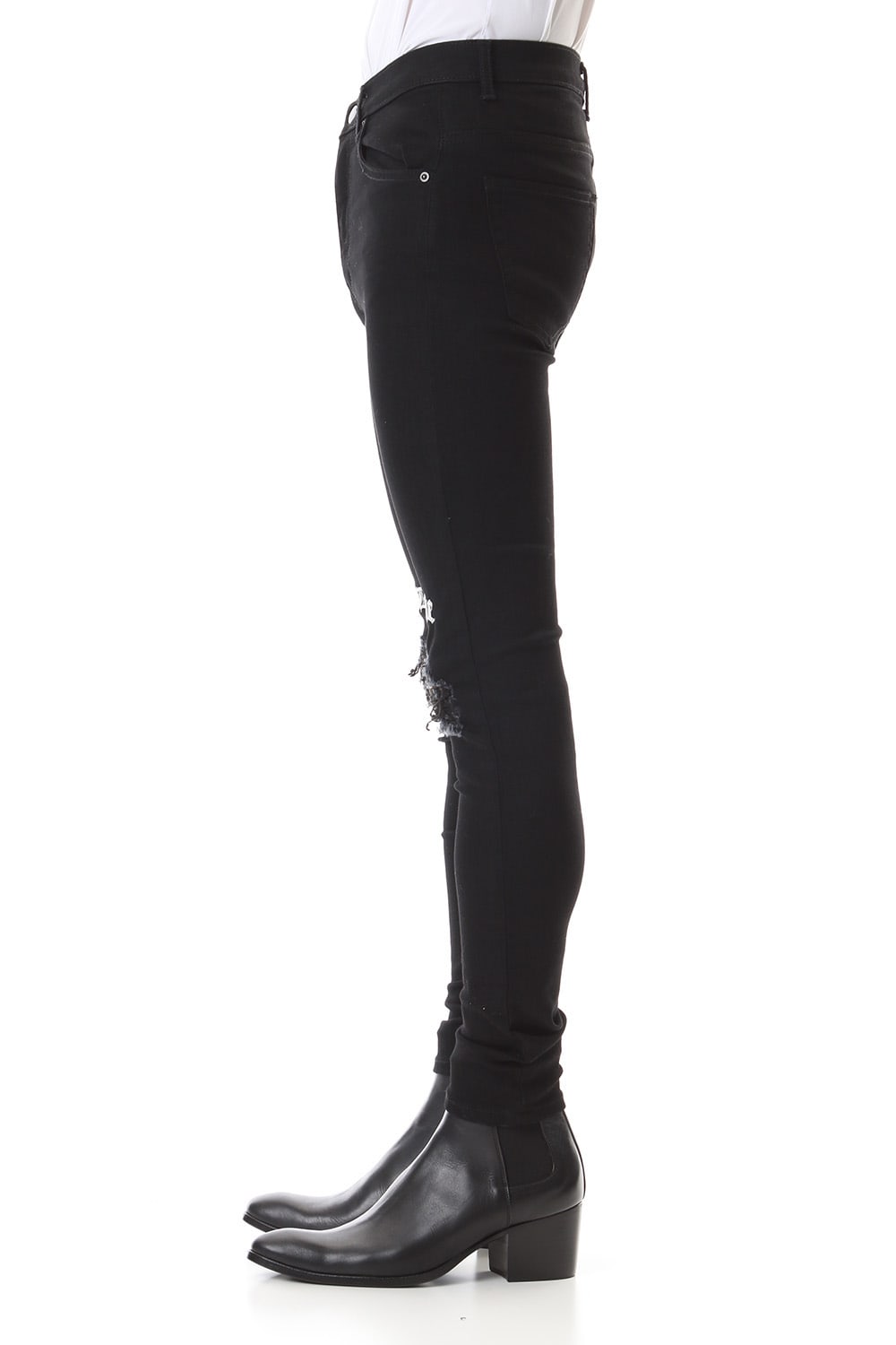 EX fit denim leggings pants (GLD state+crash) Black × Off White