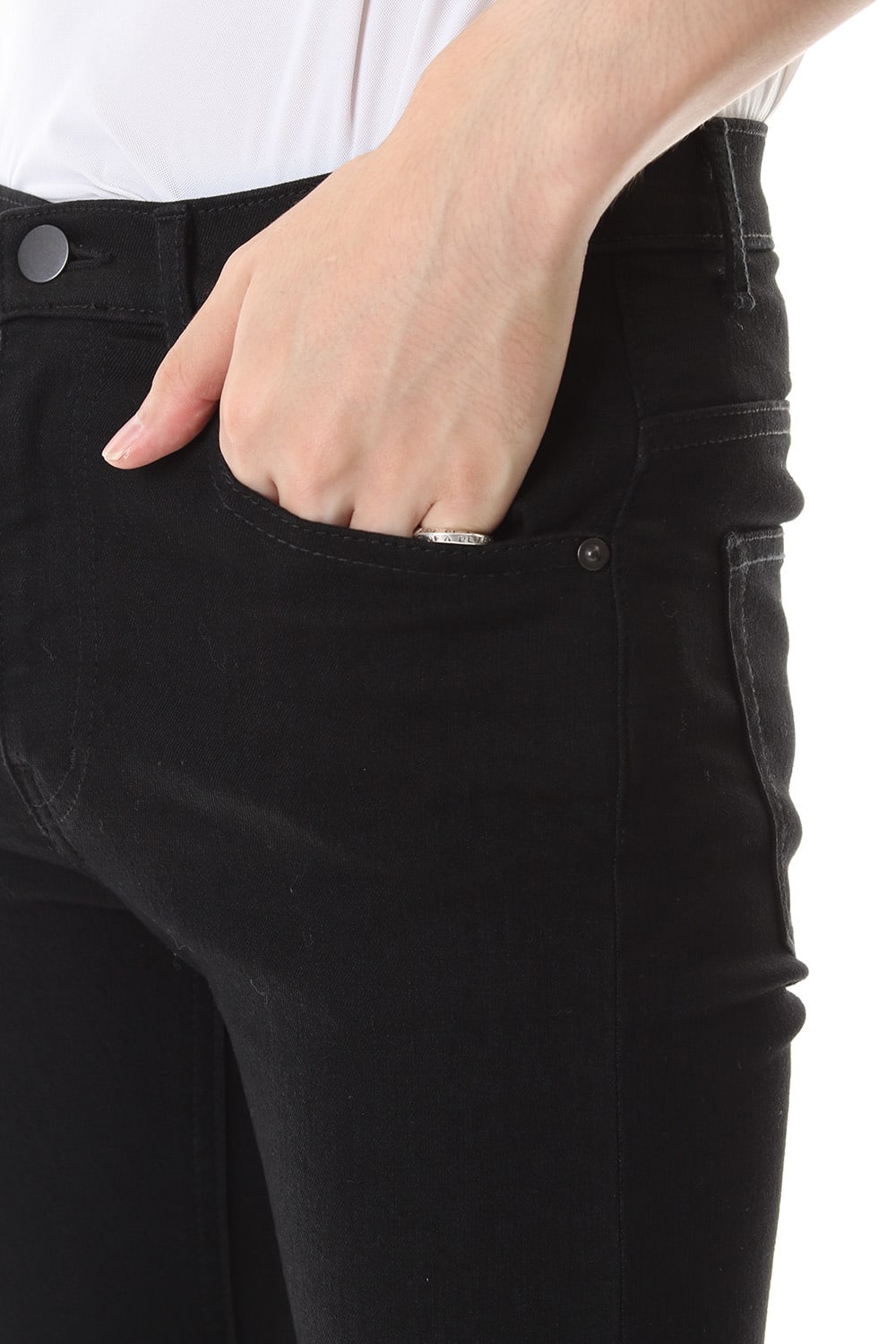 EX fit denim leggings pants (GLD state+crash) Black × Off White