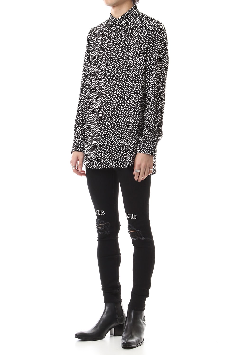 EX fit denim leggings pants (GLD state+crash) Black × Off White