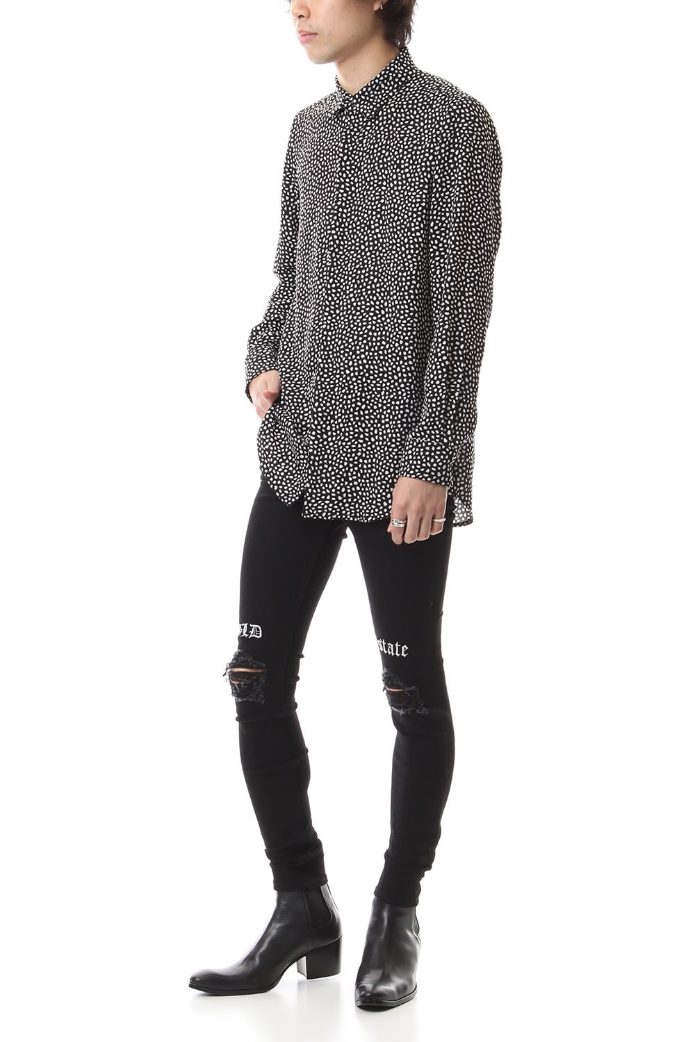 EX fit denim leggings pants (GLD state+crash) Black × Off White