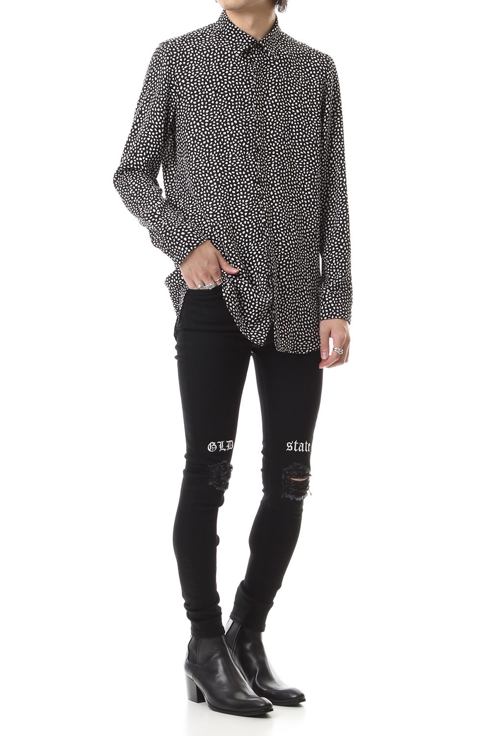 EX fit denim leggings pants (GLD state+crash) Black × Off White