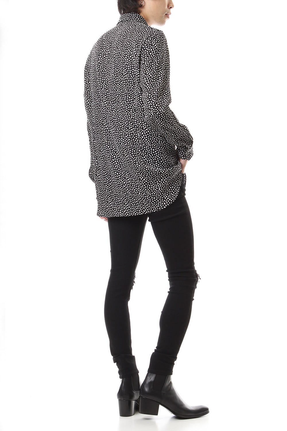 EX fit denim leggings pants (GLD state+crash) Black × Off White