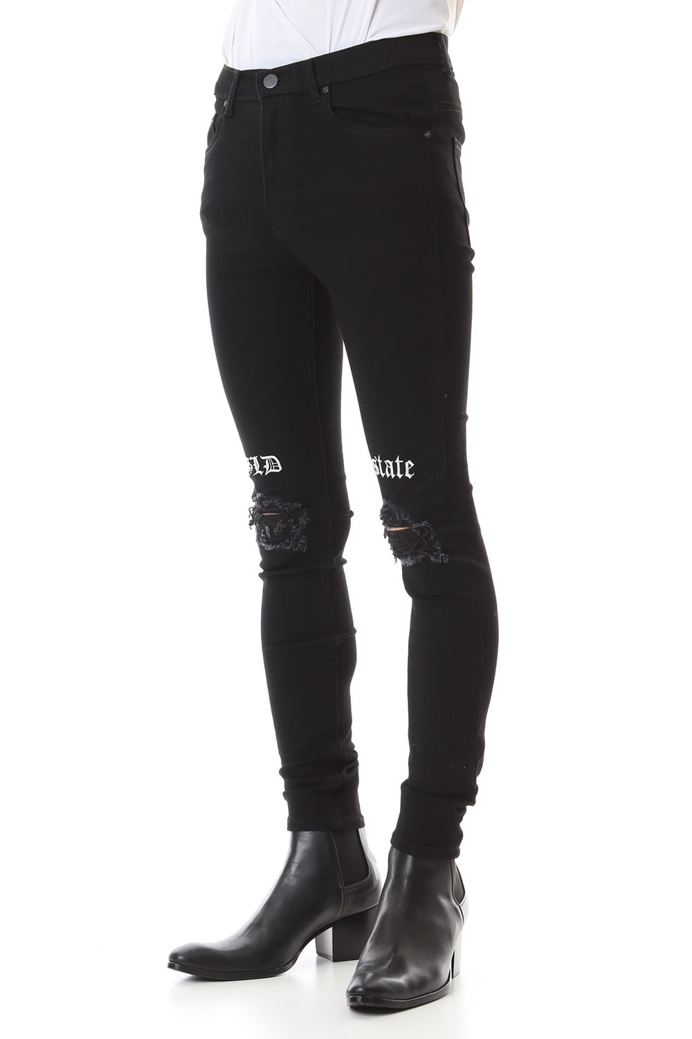EX fit denim leggings pants (GLD state+crash) Black × Off White