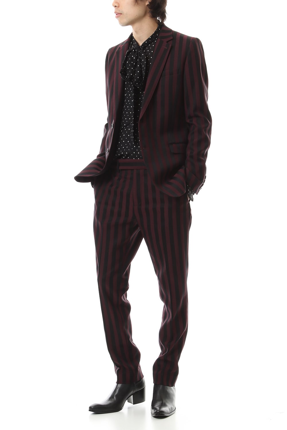 Jacquard stripe stretch slacks