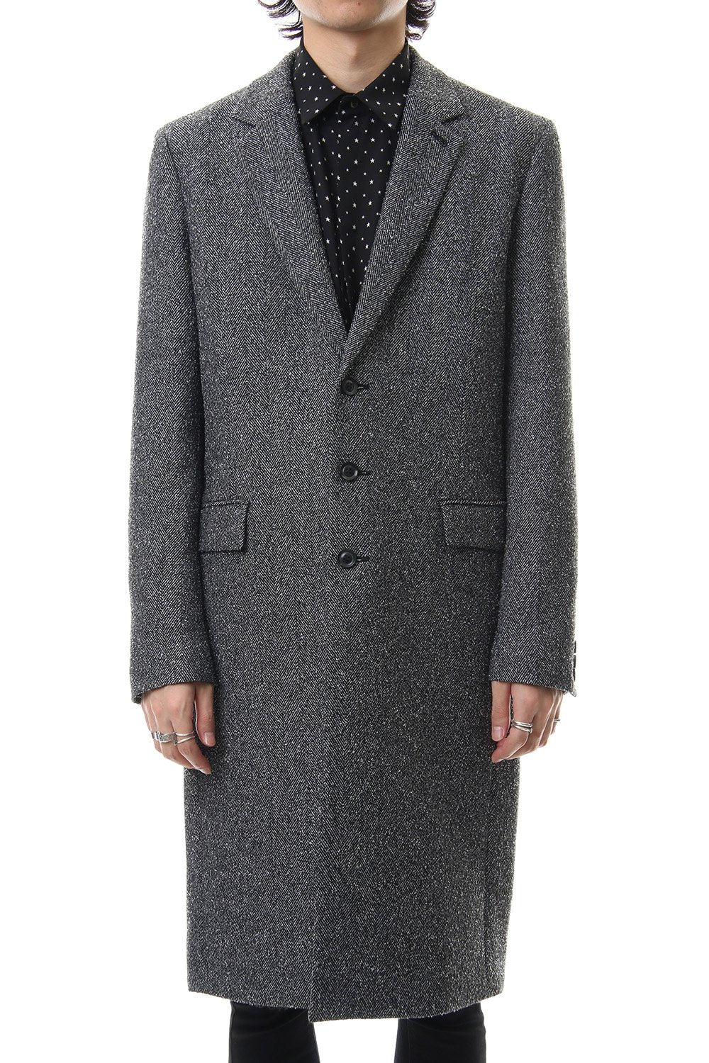 Loop yarn melange herringbone chesterfield coat