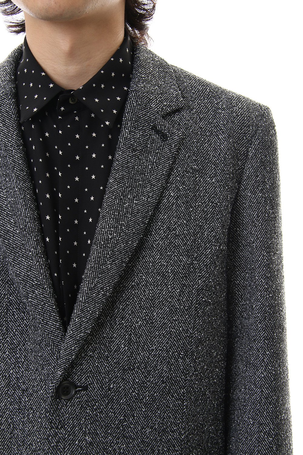 Loop yarn melange herringbone chesterfield coat