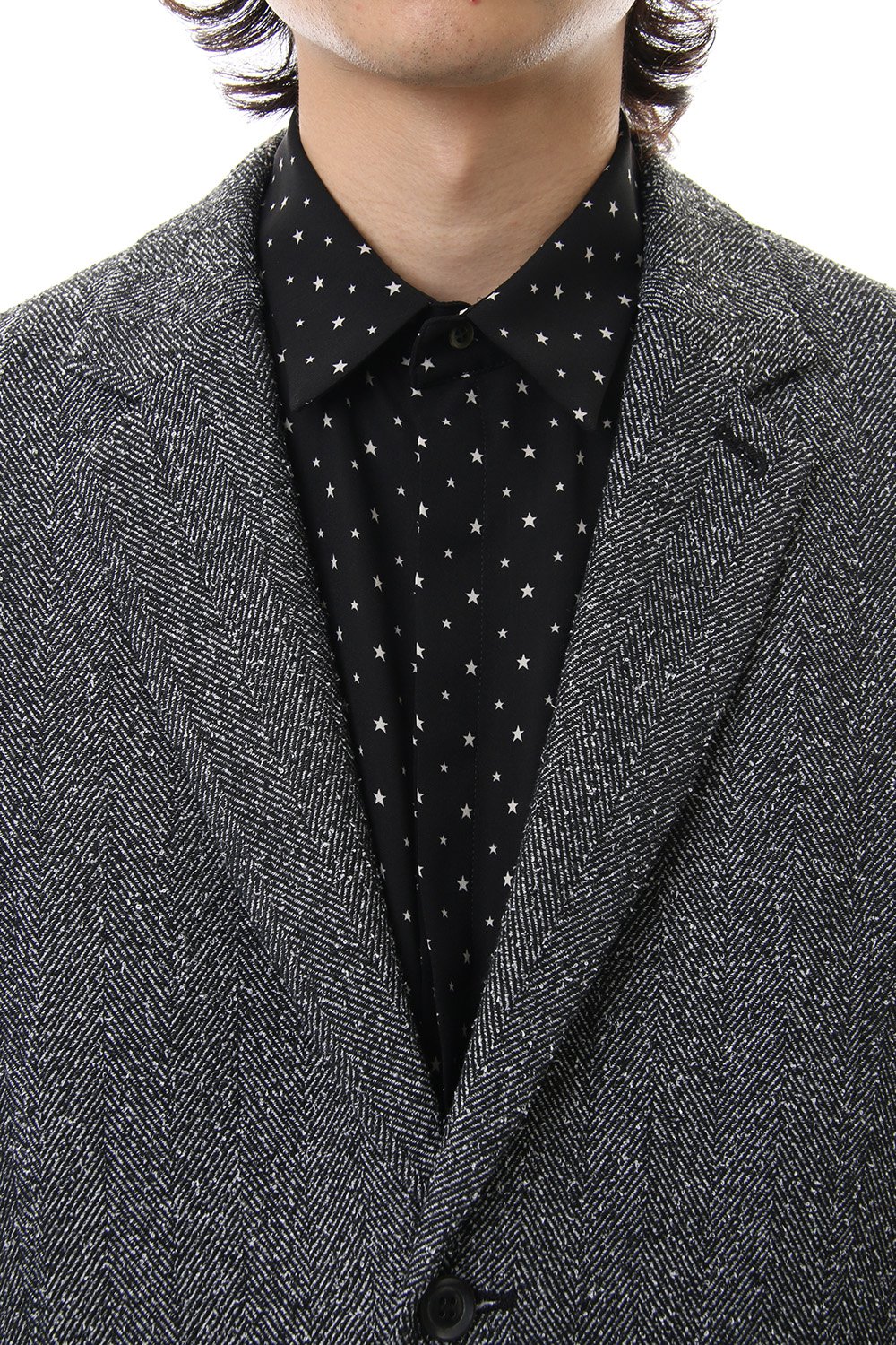 Loop yarn melange herringbone chesterfield coat