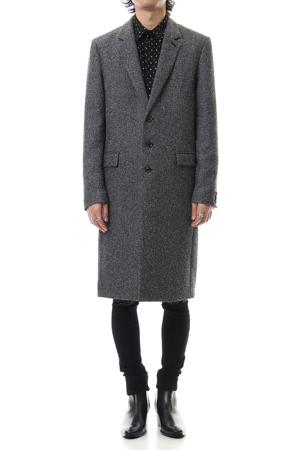 Loop yarn melange herringbone chesterfield coat