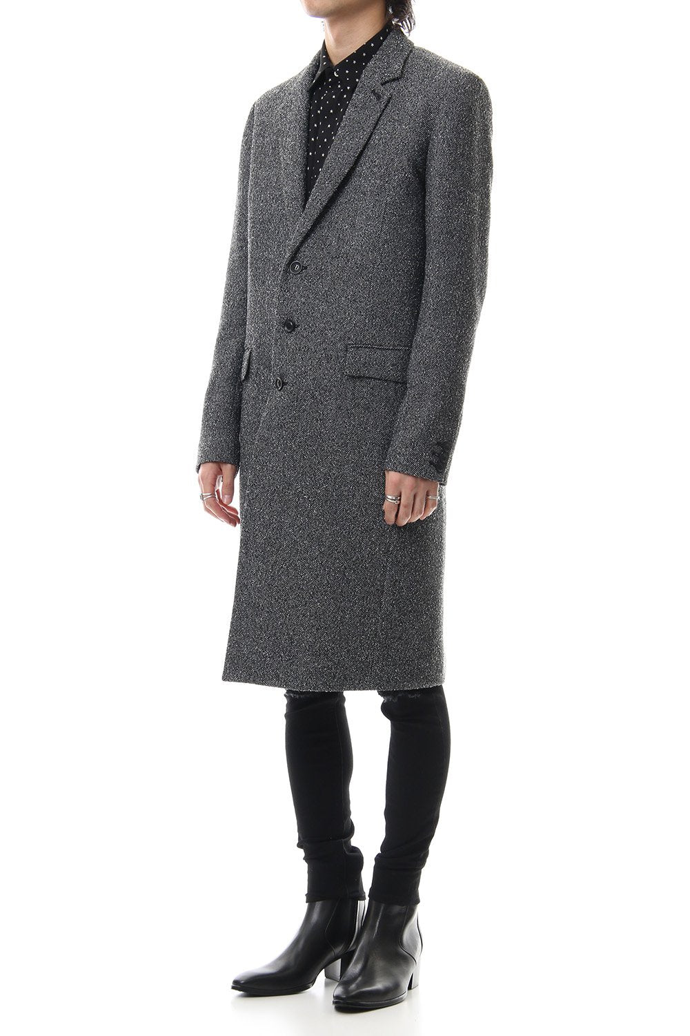 Loop yarn melange herringbone chesterfield coat