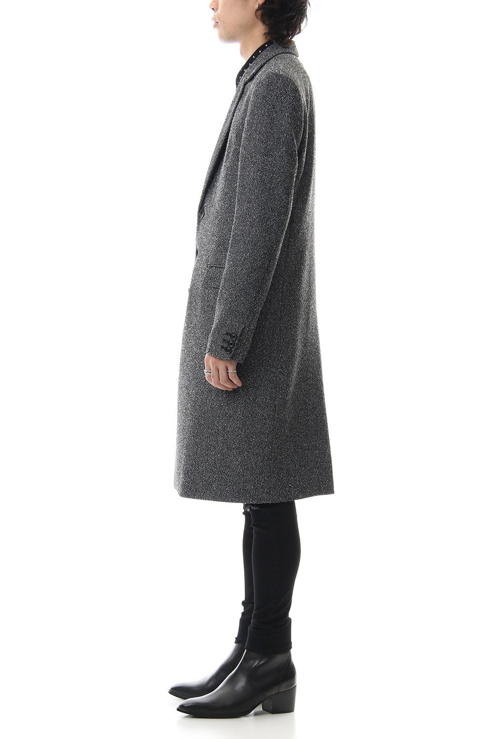 Loop yarn melange herringbone chesterfield coat