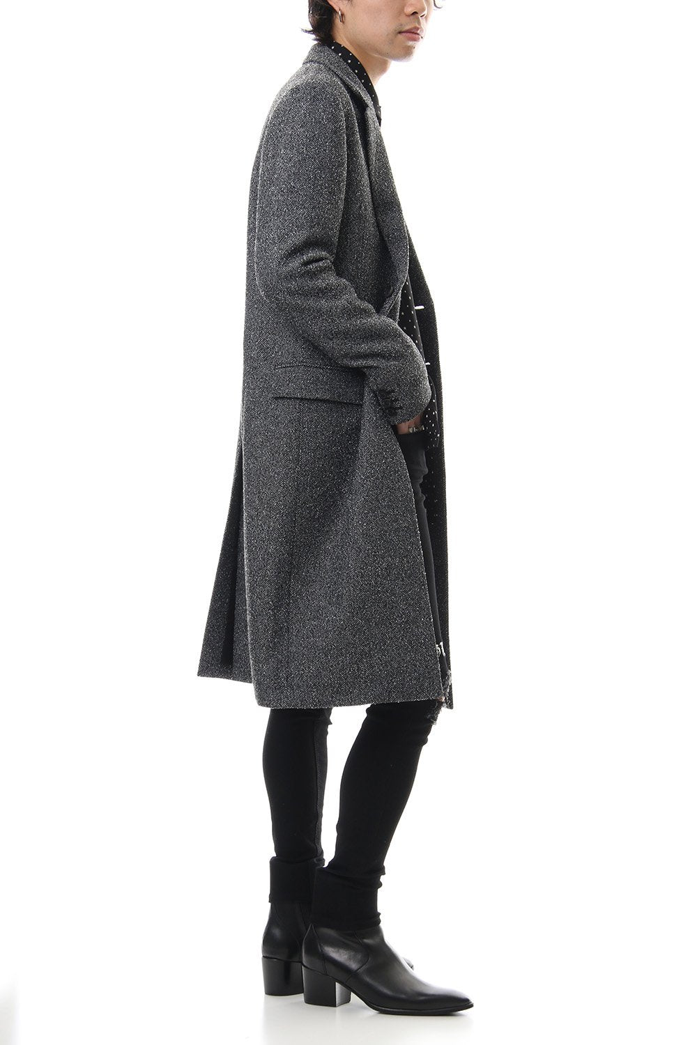 Loop yarn melange herringbone chesterfield coat