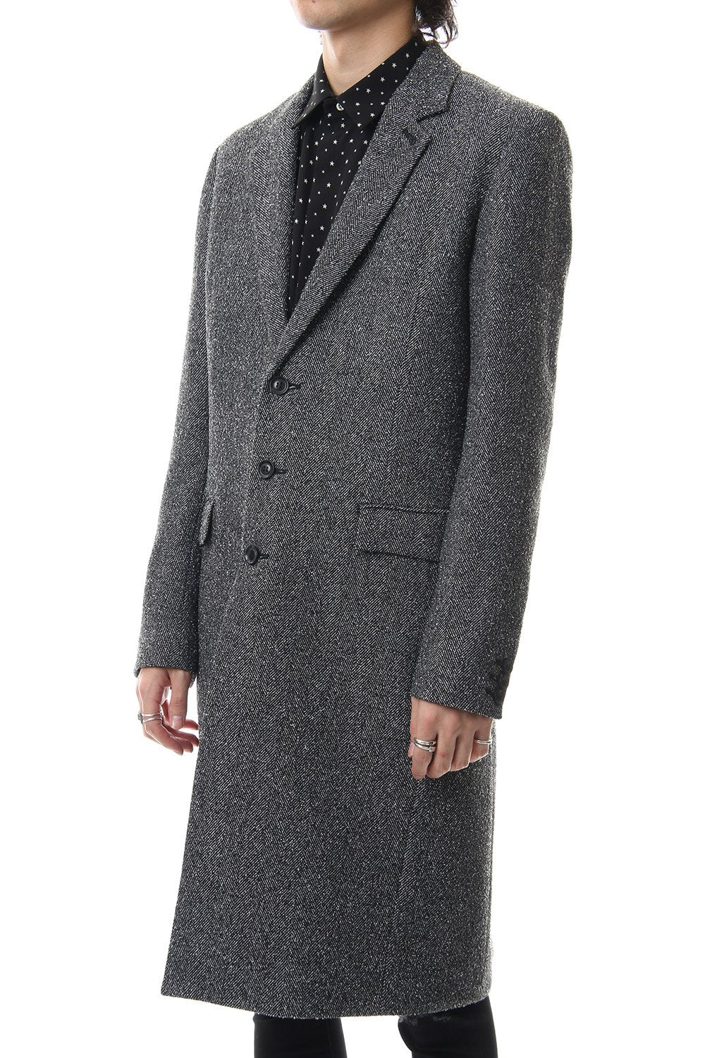 Loop yarn melange herringbone chesterfield coat