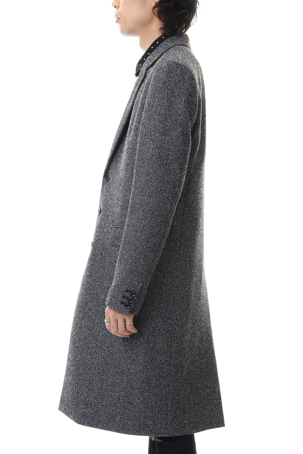 Loop yarn melange herringbone chesterfield coat