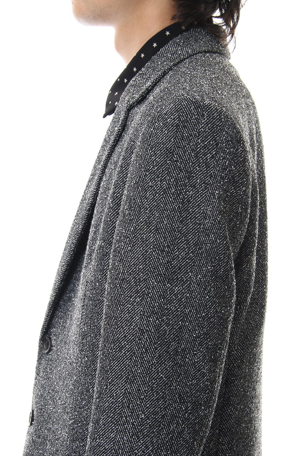Loop yarn melange herringbone chesterfield coat