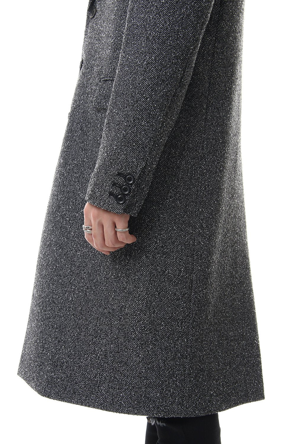 Loop yarn melange herringbone chesterfield coat