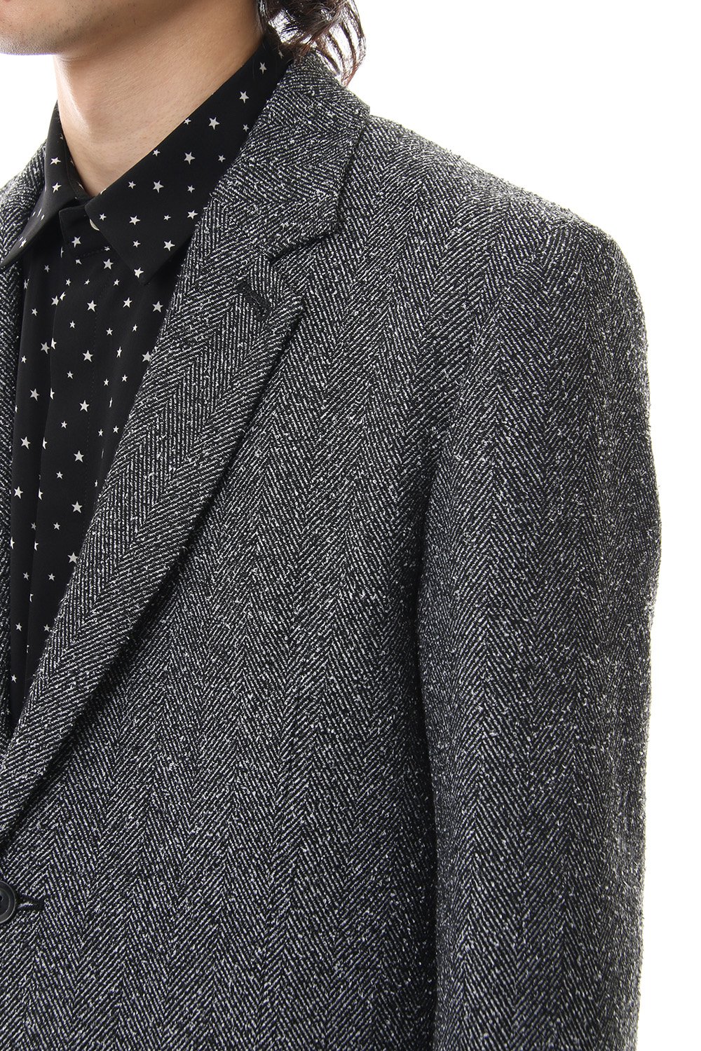 Loop yarn melange herringbone chesterfield coat