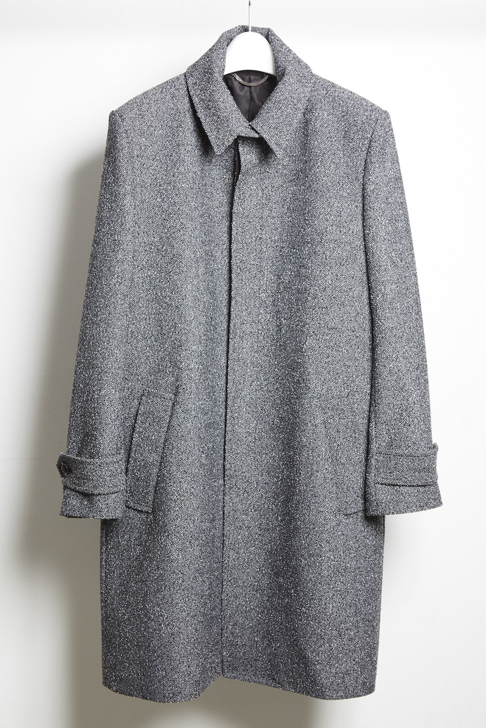 Loop yarn melange herringbone soutien collar coat