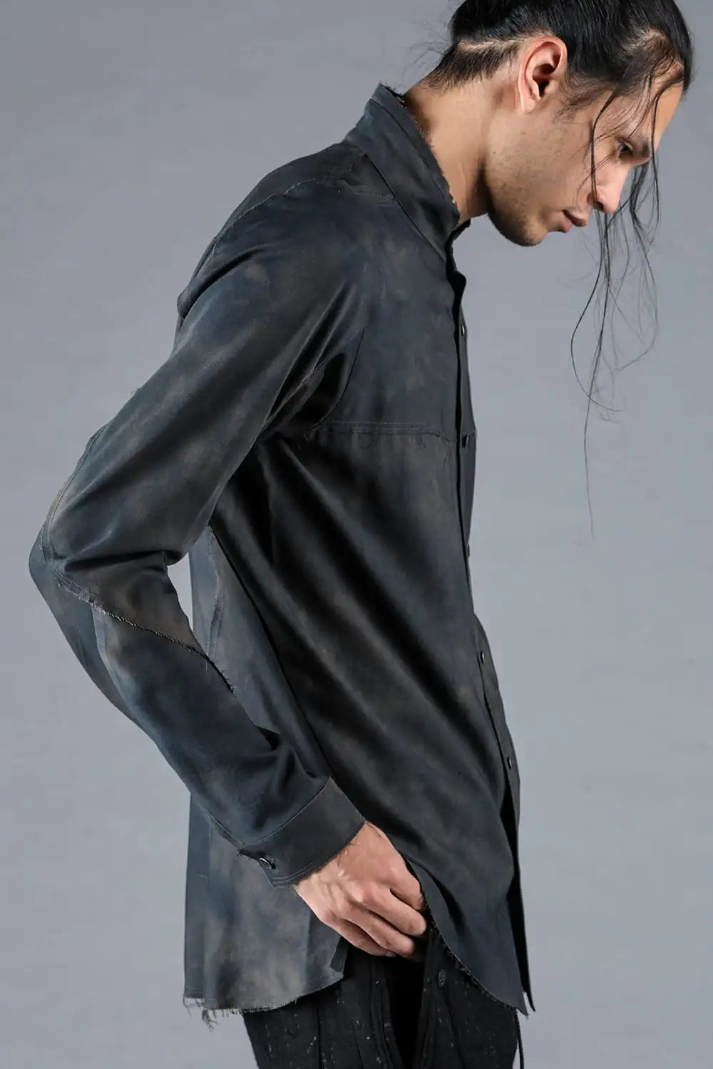 Rayon Twill Cut-Off Band Collar Shirt Dust