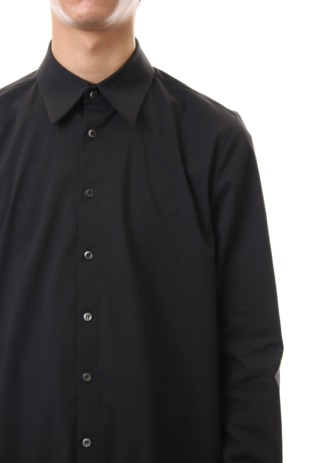 Broad Cross Stretch Long Shirt (Black)