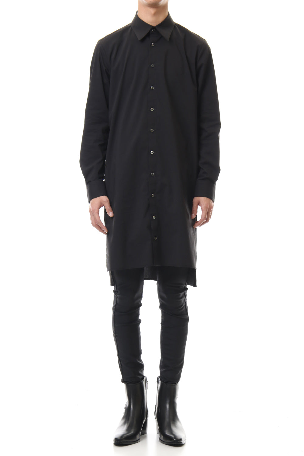 Broad Cross Stretch Long Shirt (Black)