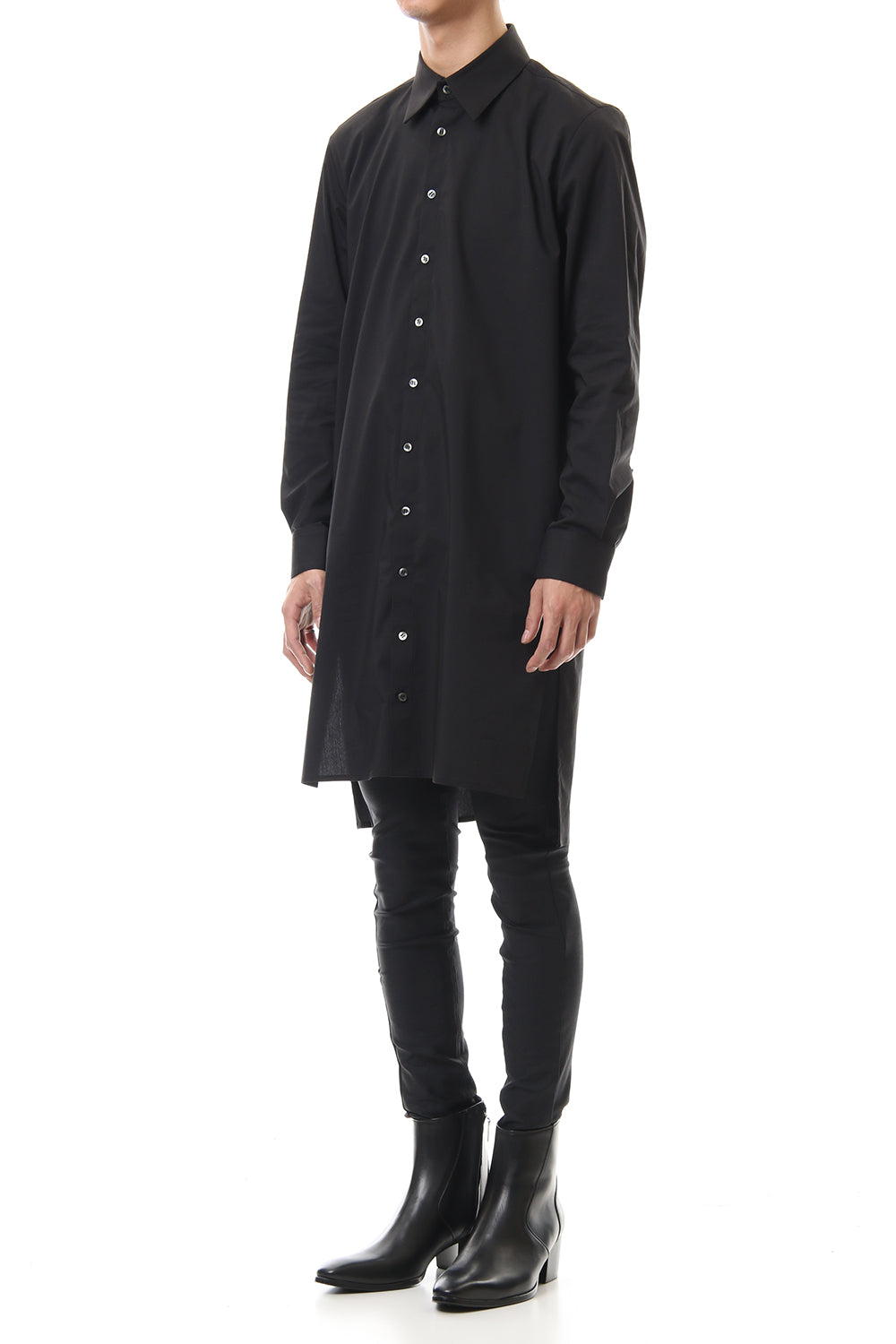 Broad Cross Stretch Long Shirt (Black)