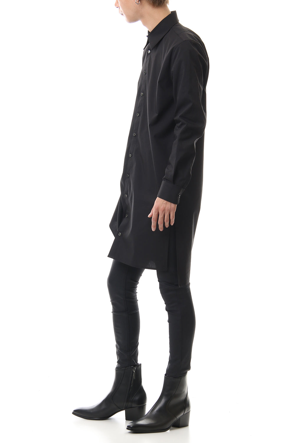 Broad Cross Stretch Long Shirt (Black)