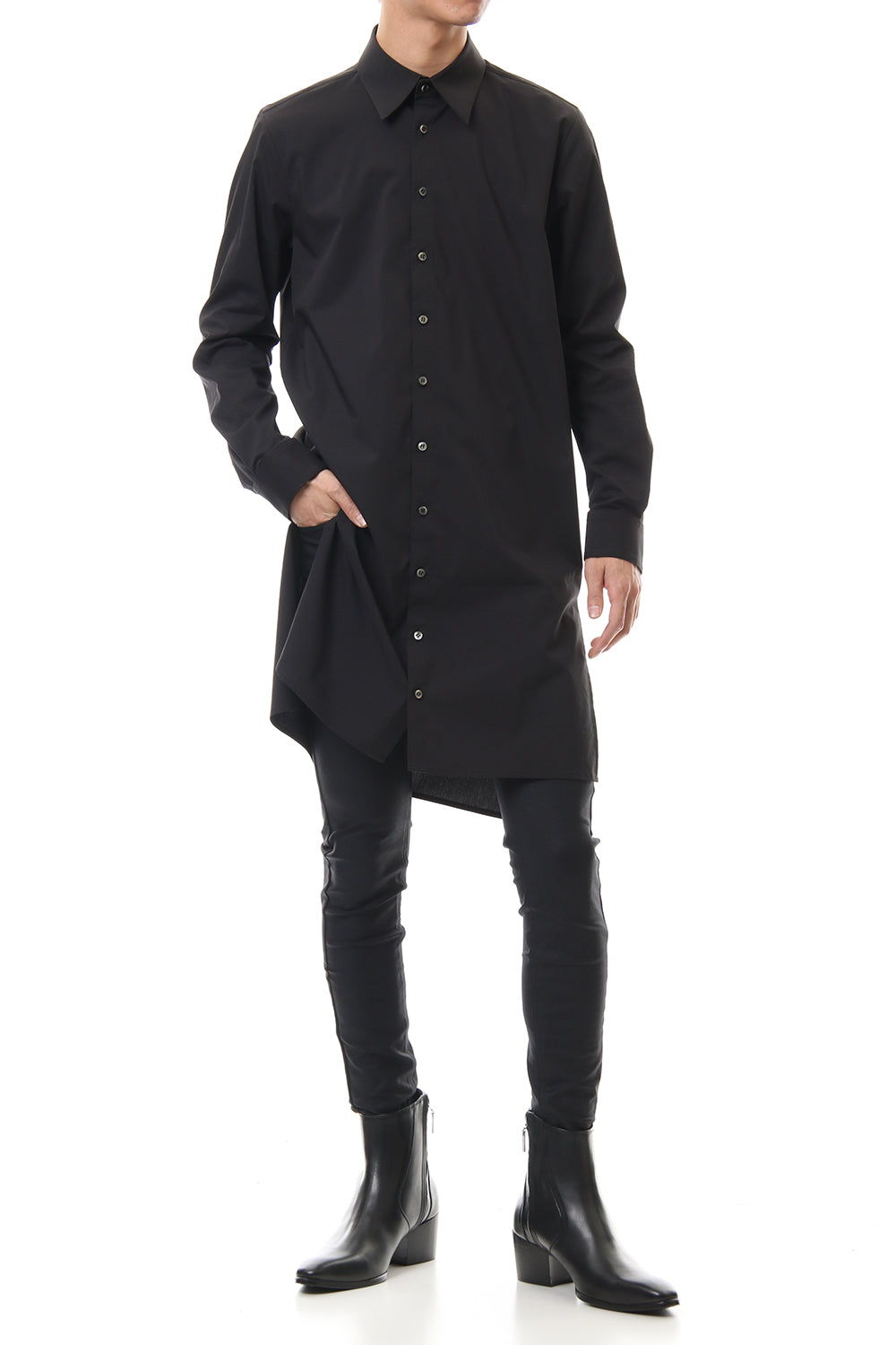 Broad Cross Stretch Long Shirt (Black)