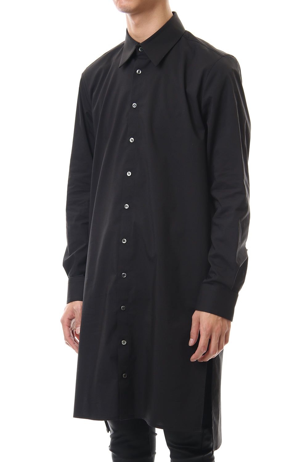 Broad Cross Stretch Long Shirt (Black)