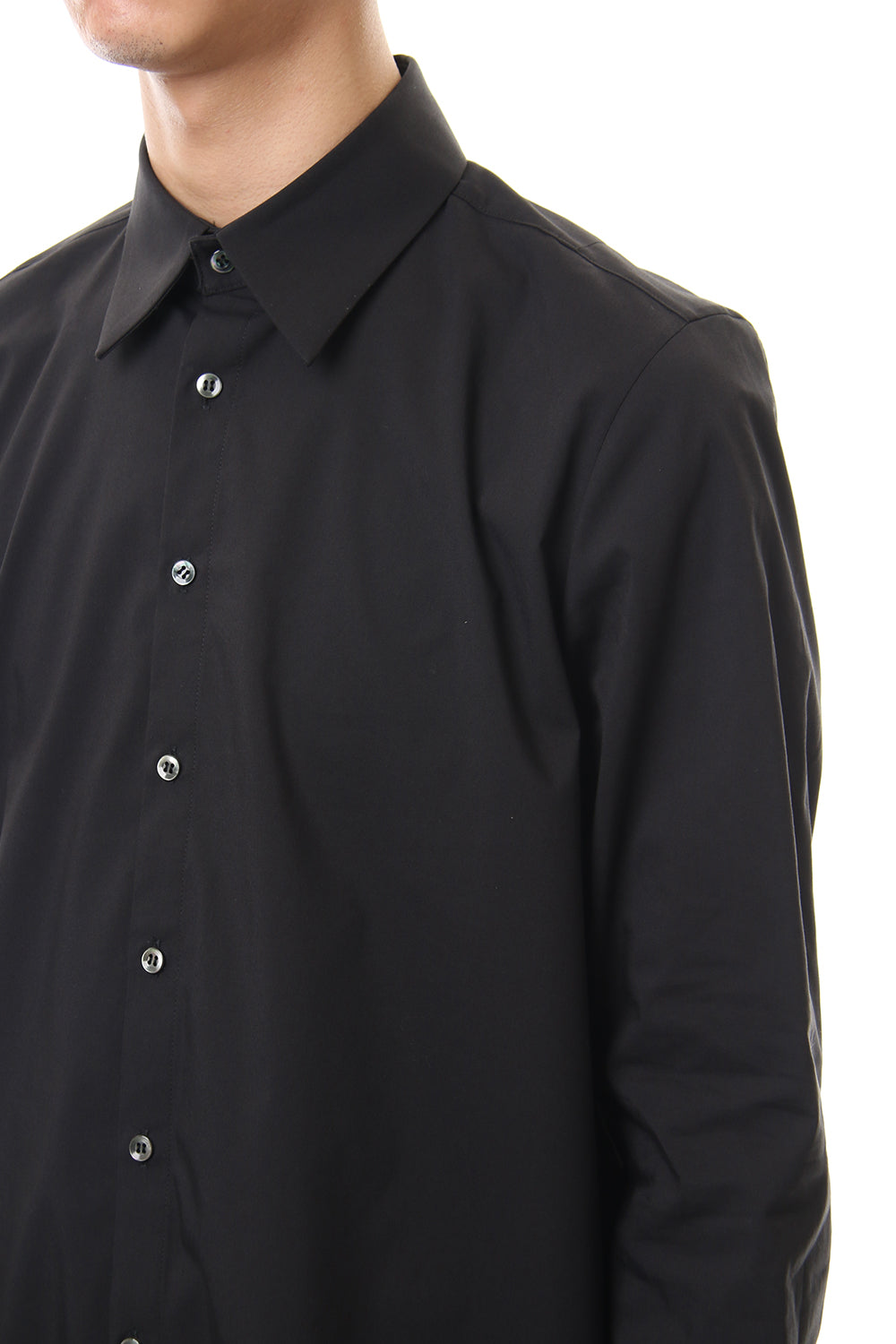 Broad Cross Stretch Long Shirt (Black)