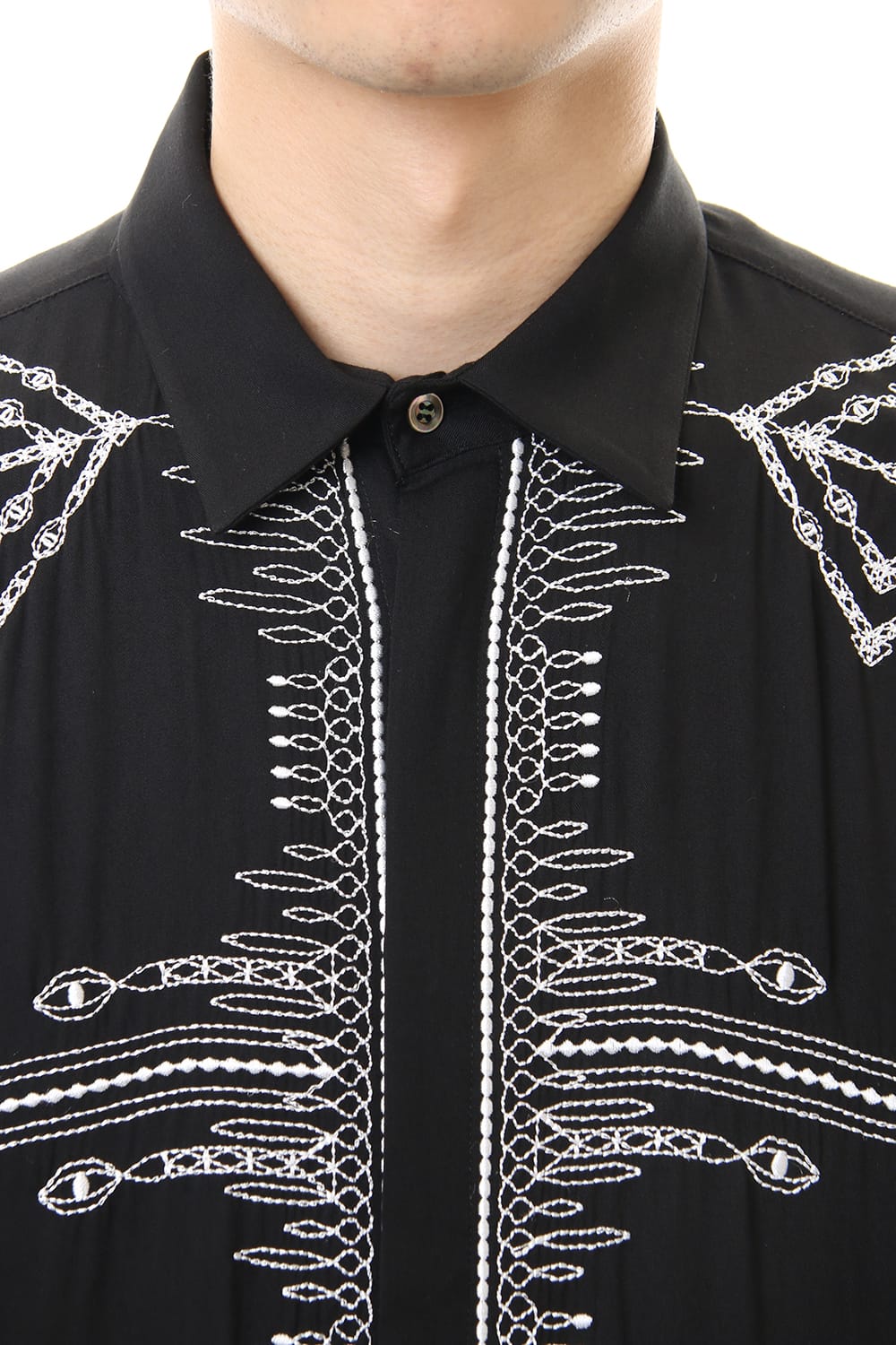 Ethnic embroidery long shirt Black × Off White