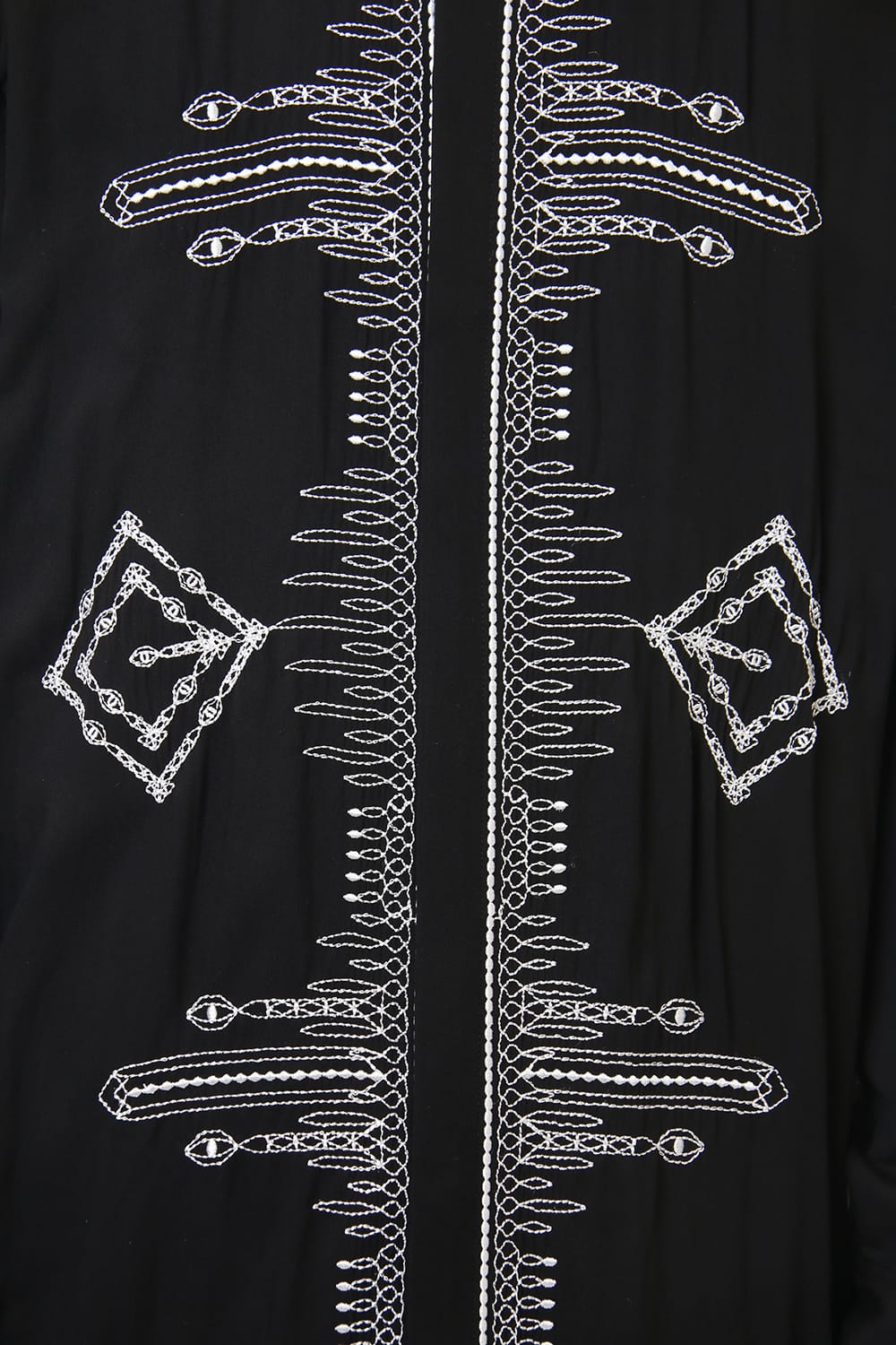 Ethnic embroidery long shirt Black × Off White