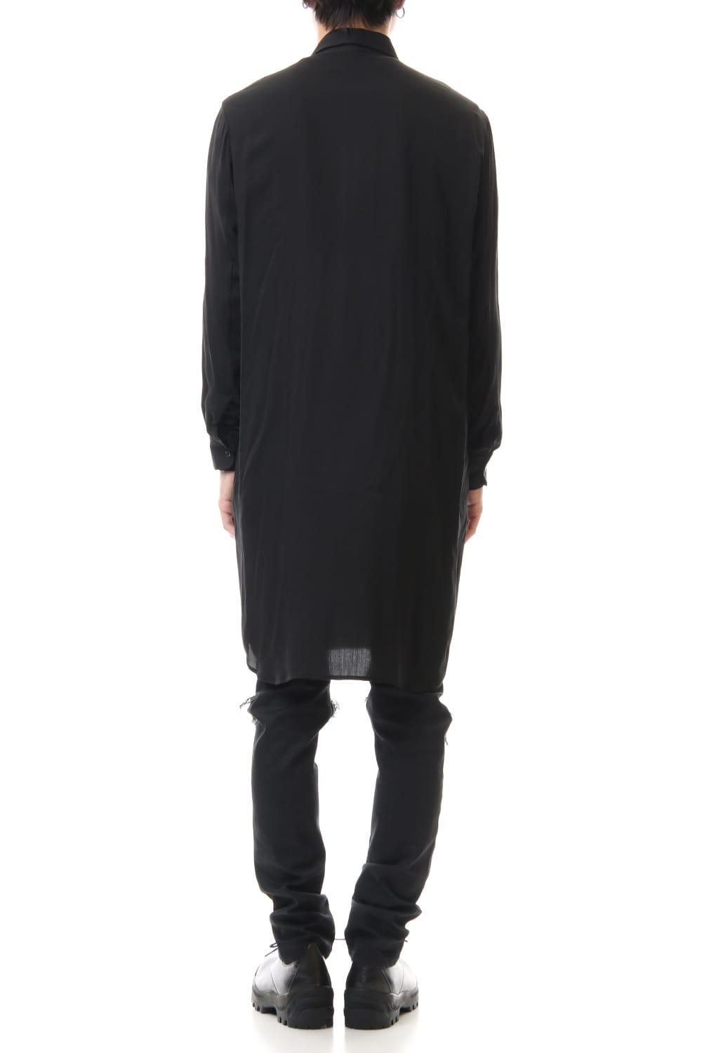 Ethnic embroidery long shirt Black × Off White