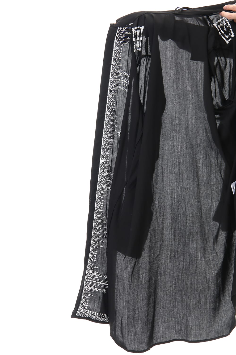 Ethnic embroidery long shirt Black × Off White