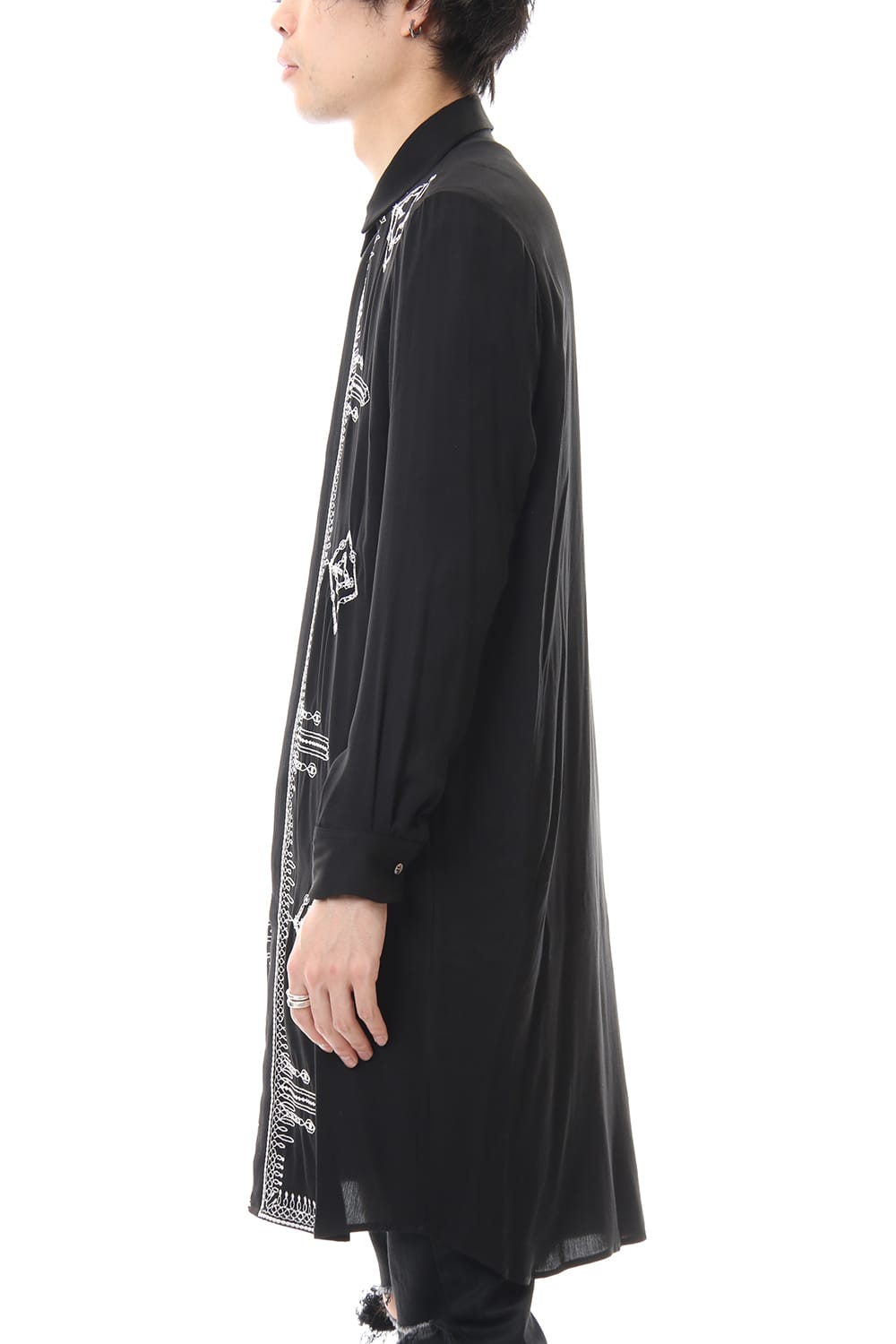 Ethnic embroidery long shirt Black × Off White