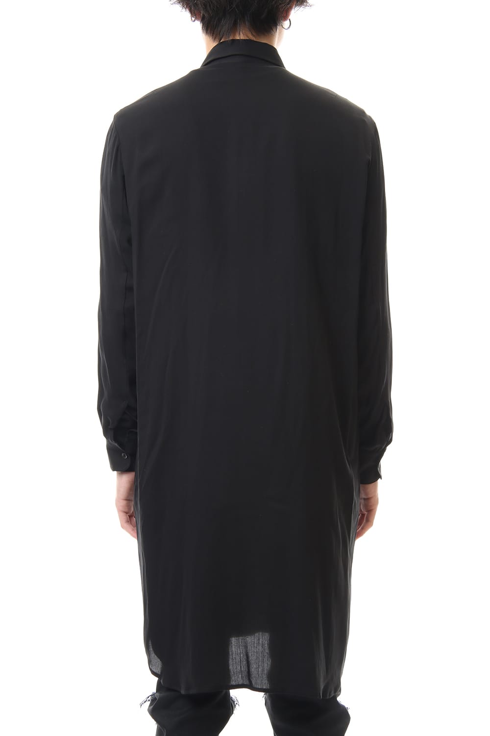 Ethnic embroidery long shirt Black × Off White