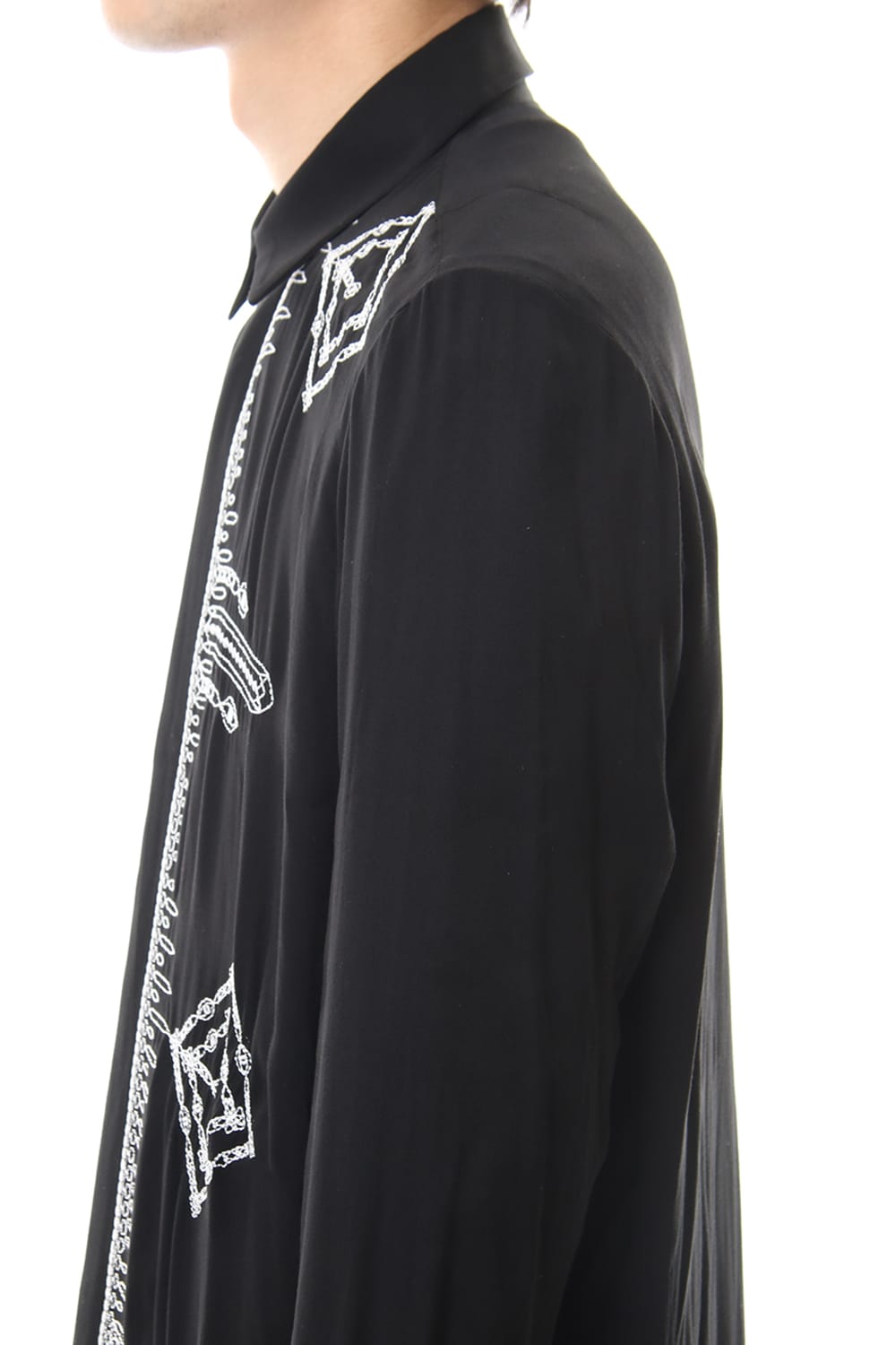 Ethnic embroidery long shirt Black × Off White