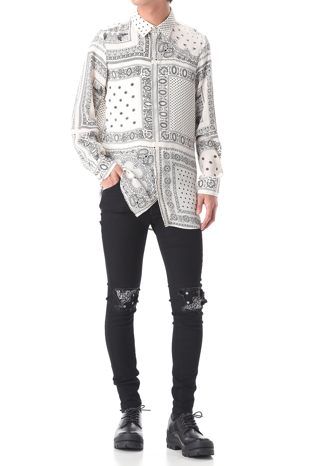 EX fit denim leggings pants (Bandana embroidery)