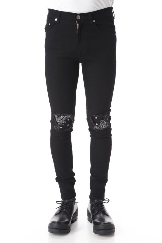 EX fit denim leggings pants (Bandana embroidery)