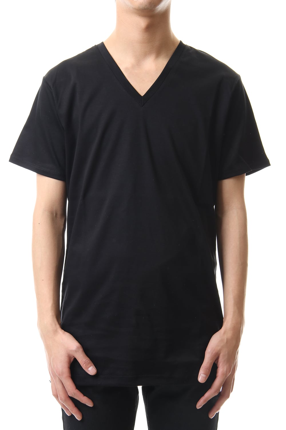 60/1 Bio Mercerization Smooth V neck Cutsew Black