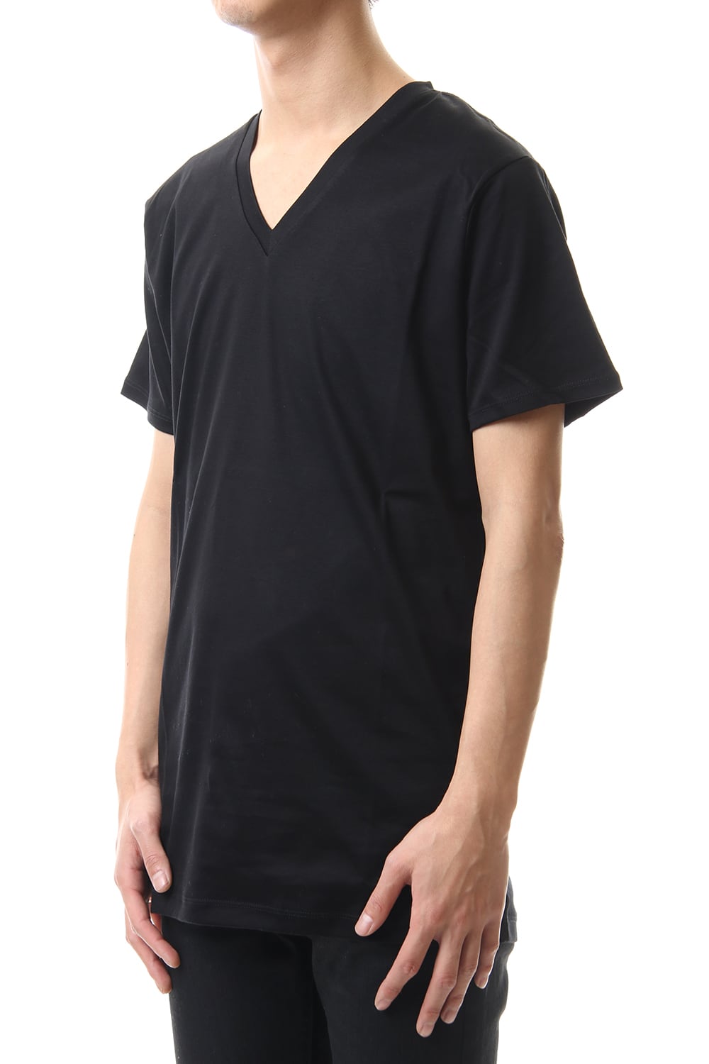 60/1 Bio Mercerization Smooth V neck Cutsew Black