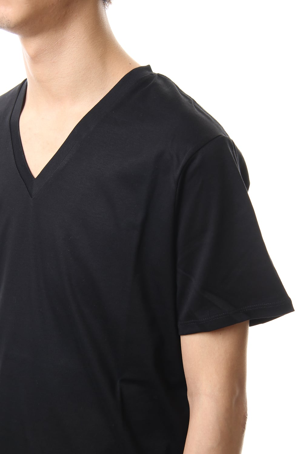 60/1 Bio Mercerization Smooth V neck Cutsew Black