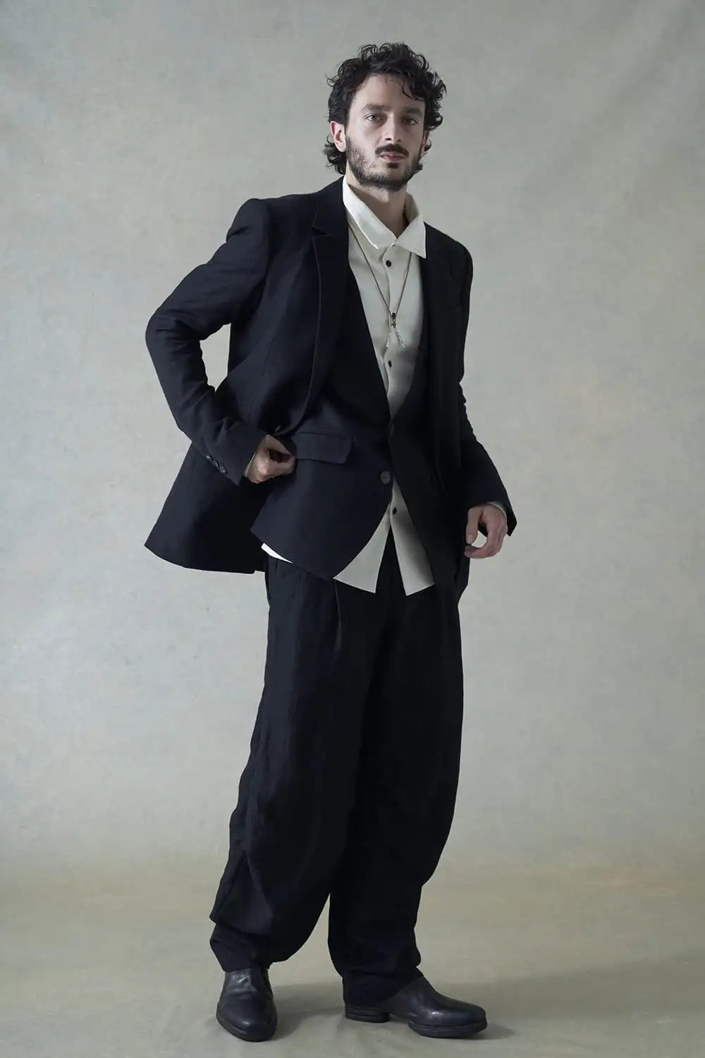 High neck shirt cotton / hemp