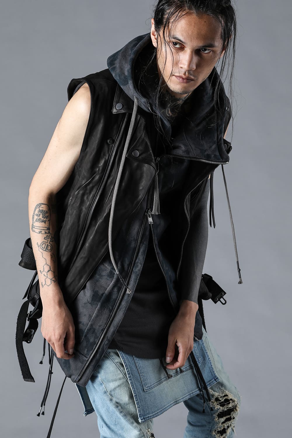 ジャパンカーフレザーライダースベスト