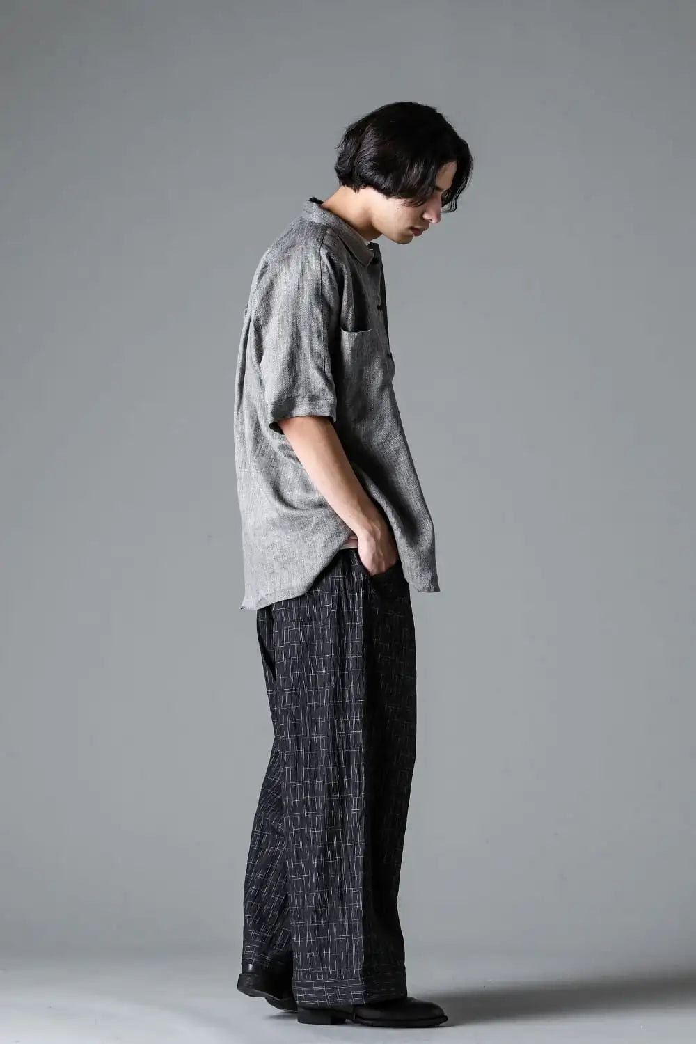 WIDE PANTS Fine Kasuri Shirting BLACK