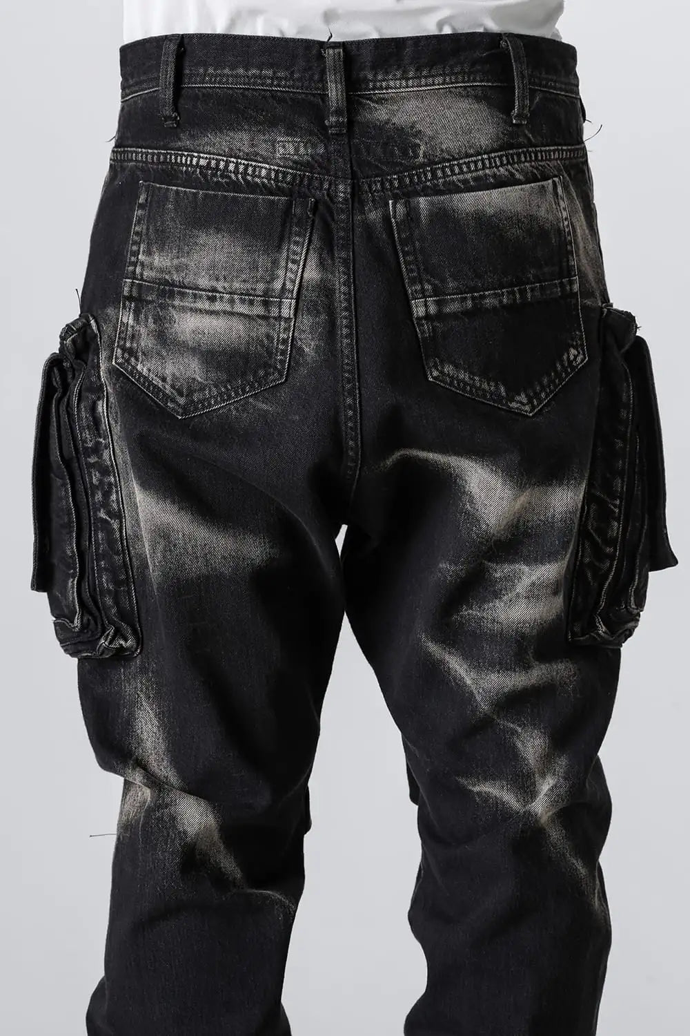 10oz Bleached Denim Wash Cargo Pants Black