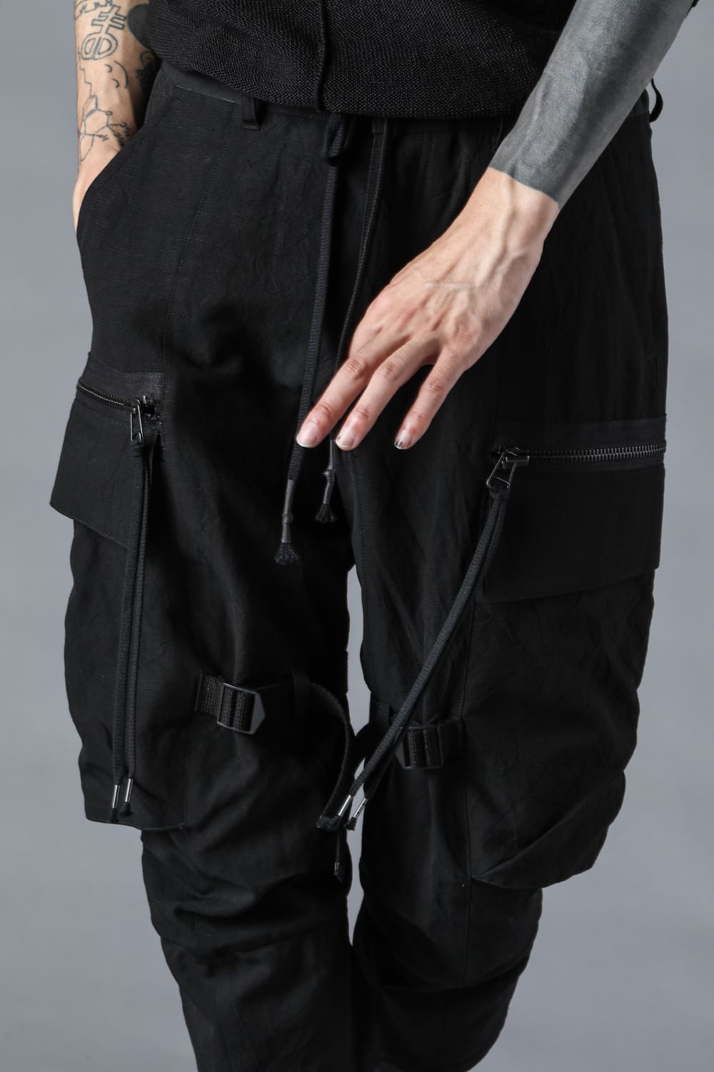 塩縮ワッシャードビーボーダーレイヤードカーゴパンツ