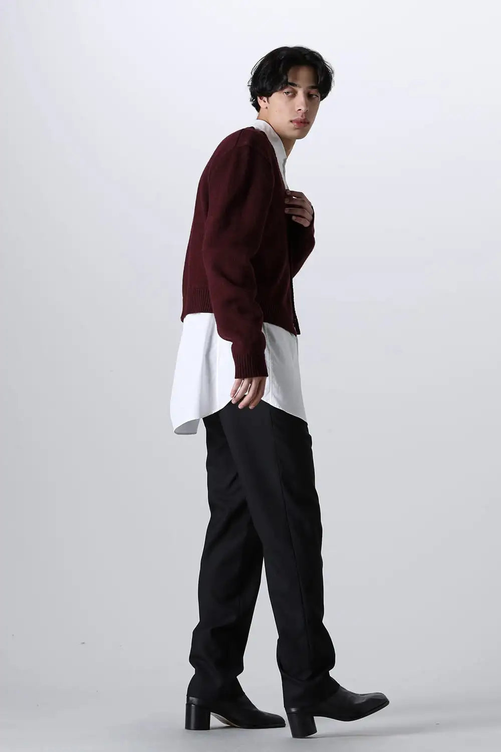 shetland wool cropped cardigan Bordeaux