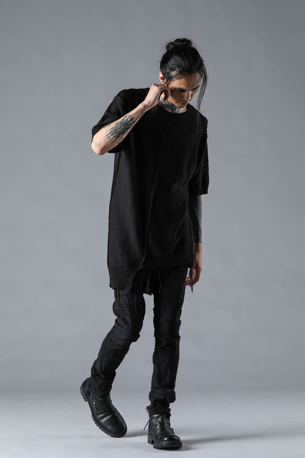 Check Jacquard Drop Crotch Slim Pants