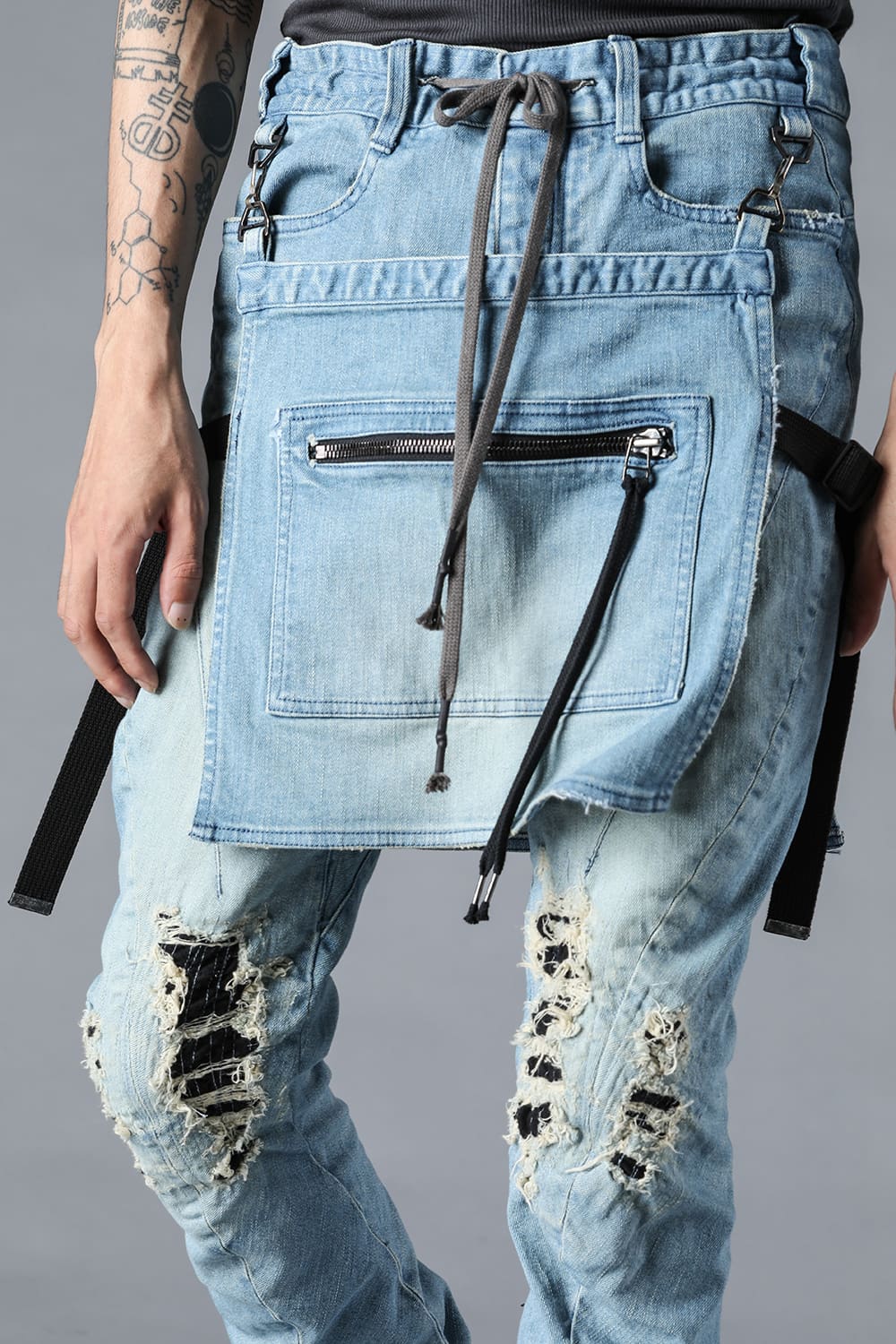 Bum Flap Distressed Denim Drop Crotch Slim Pants